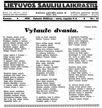 Trimitas Šaulių laikrastis apie Vytautą
